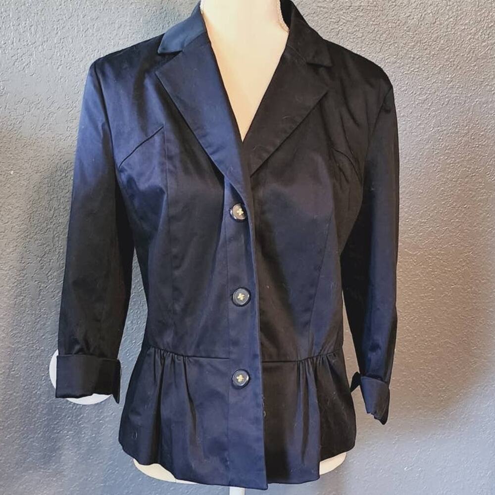 Charter Club Black Business Casual 3 Button Blazer Shacket Peplum Pleated 12